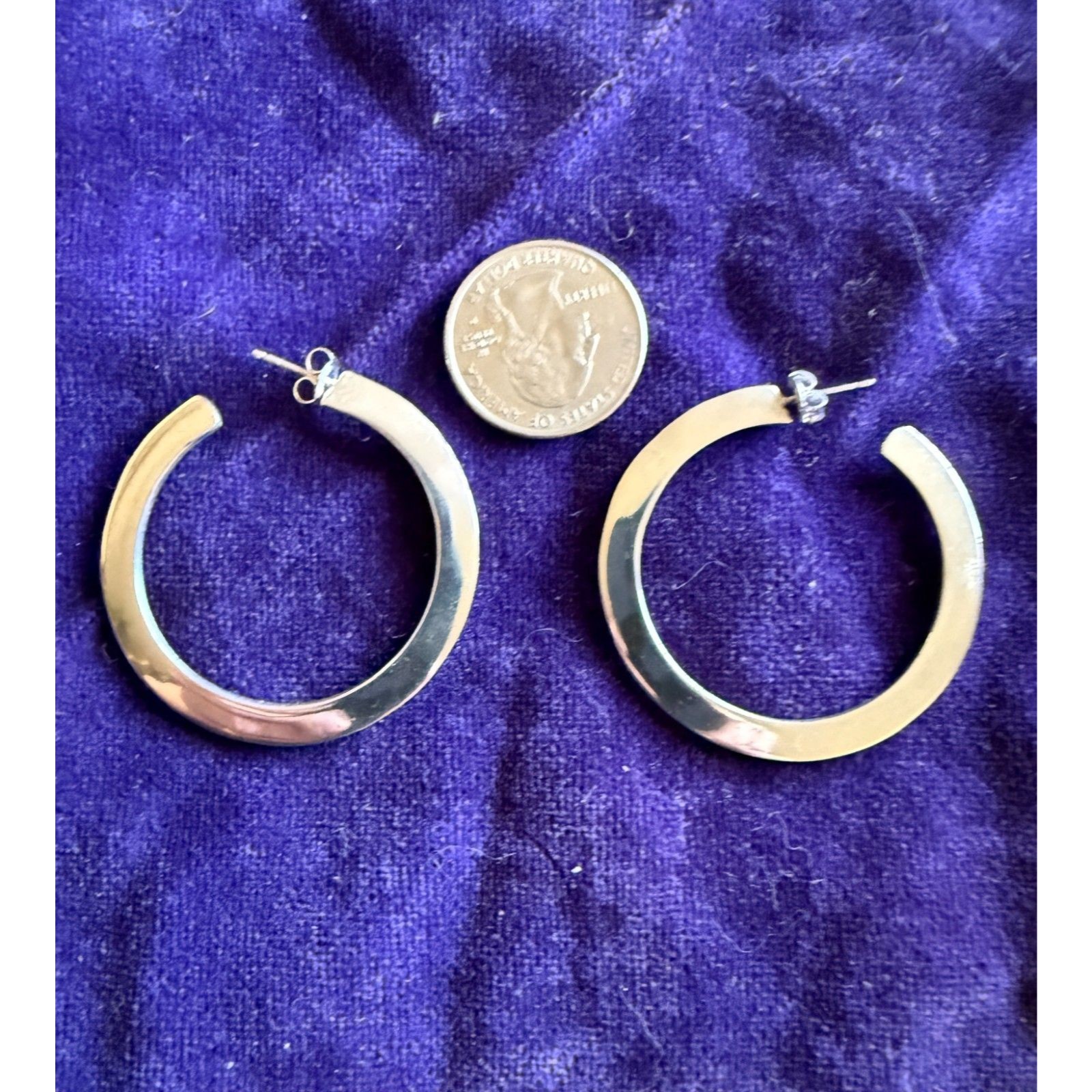 Sterling Silver 925 Mexico Signed Tb-32 Vintage Hoop Post Earrings 16.9 Grams
